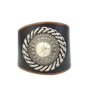 Genuine Distressed Leather Cuff with Round Concho